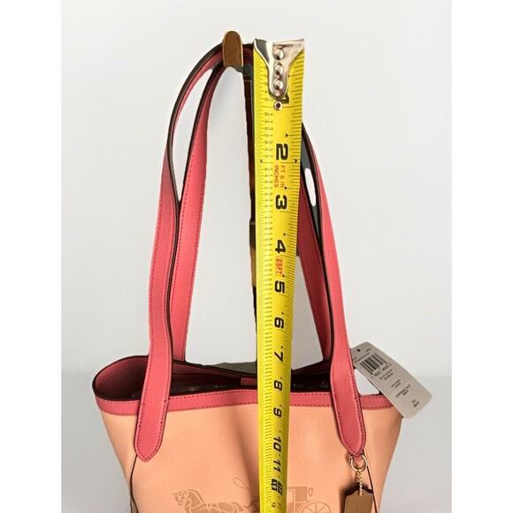 New Coach Leather Tote 27 Bag Pink Peach Blush C5775 Horse Carriage Colorblock - Picture 8 of 16